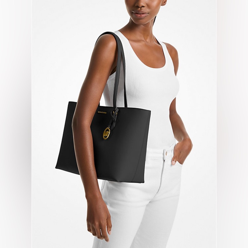 Michael Kors Elegant Large Saffiano Leather Top Zip Black Tote Bag